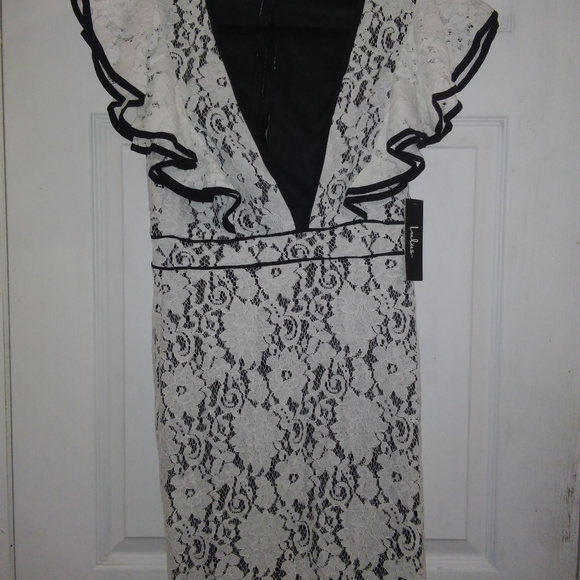 Sexy Black and White Lace Ruffle Mini Dress... - Picture 4 of 6